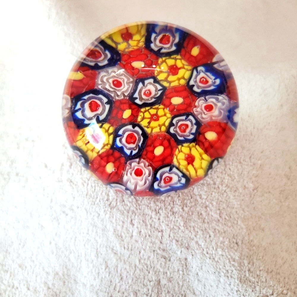 Vintage Millefiori Cane Art Glass Floral Design Paperweight